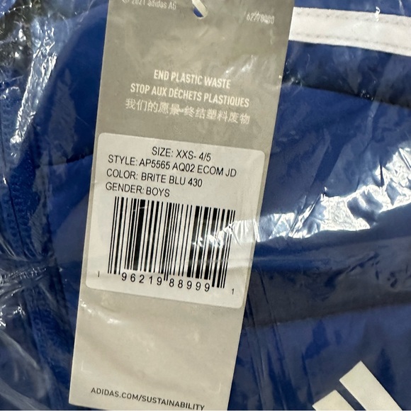Brand New Boys Adidas Blue Puffer Jacket Coat, Midweight, Size 4/5 - Picture 4 of 5
